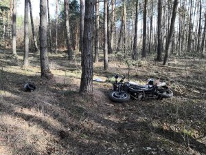 motocykl położony w lesie